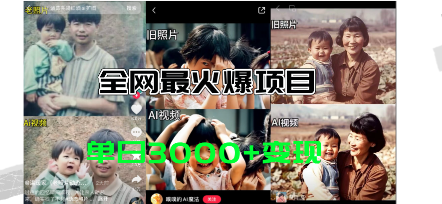 （11546期）全网爆火的AI让老照片动起来教程，蹭热点日赚3000+，内含免费工具一键…-云创未来