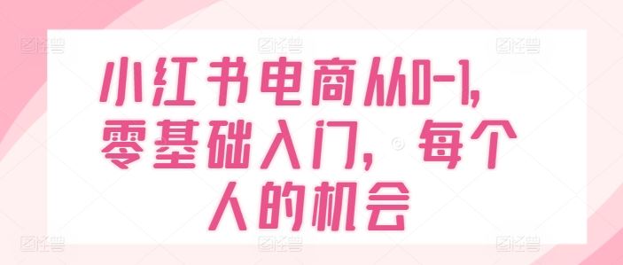 小红书电商从0-1，零基础入门，每个人的机会-云创未来