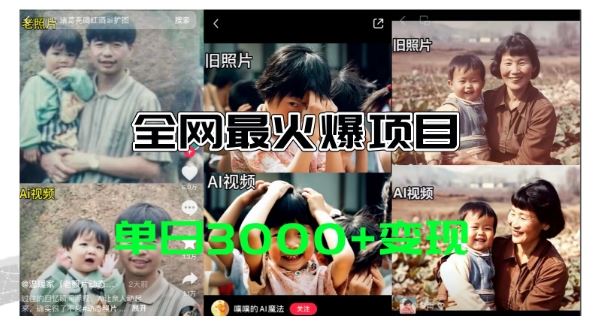 全网爆火的AI让老照片动起来教程，蹭热点日赚3k+，内含免费工具一键可生成【揭秘】-云创未来