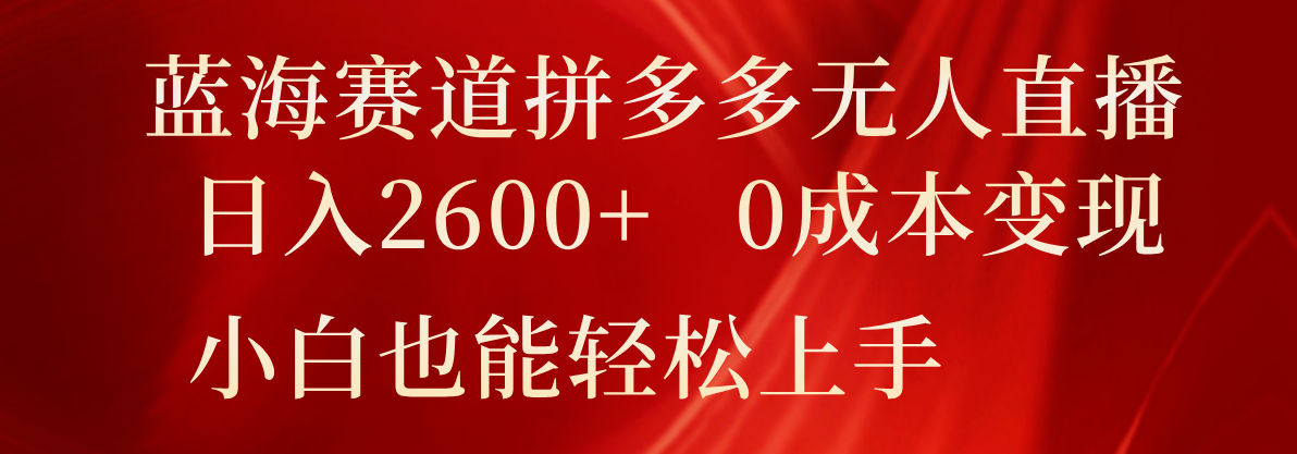 蓝海赛道拼多多无人直播，日入2600+，0成本变现，小白也能轻松上手-云创未来