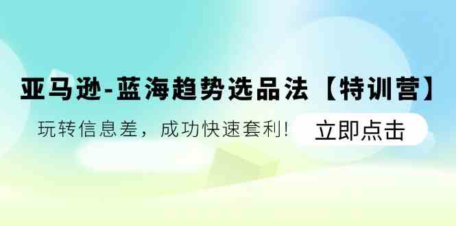 亚马逊蓝海趋势选品法【特训营】：玩转信息差，成功快速套利-云创未来