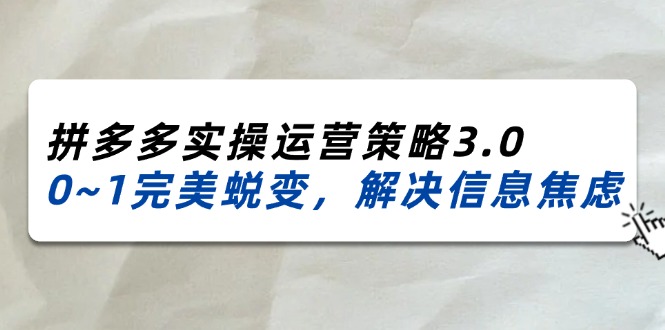 （11658期）2024_2025拼多多实操运营策略3.0，0~1完美蜕变，解决信息焦虑（38节）-云创未来