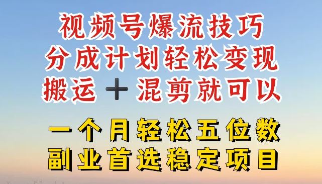 视频号爆流技巧，分成计划轻松变现，搬运 +混剪就可以，一个月轻松五位数稳定项目【揭秘】-云创未来
