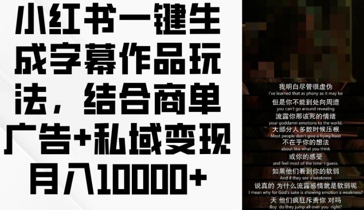 小红书一键生成字幕作品玩法，结合商单广告+私域变现月入1w+【揭秘】-云创未来