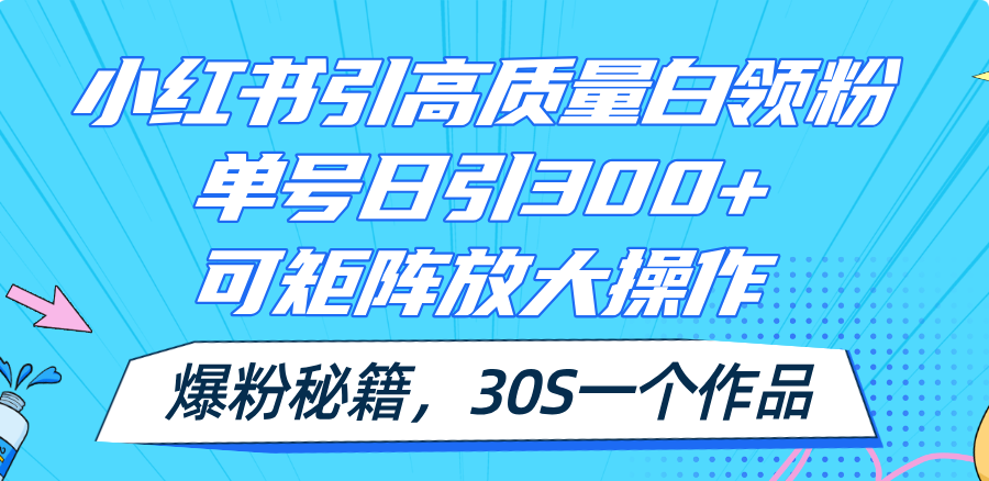 （11692期）小红书引高质量白领粉，单号日引300+，可放大操作，爆粉秘籍！30s一个作品-云创未来