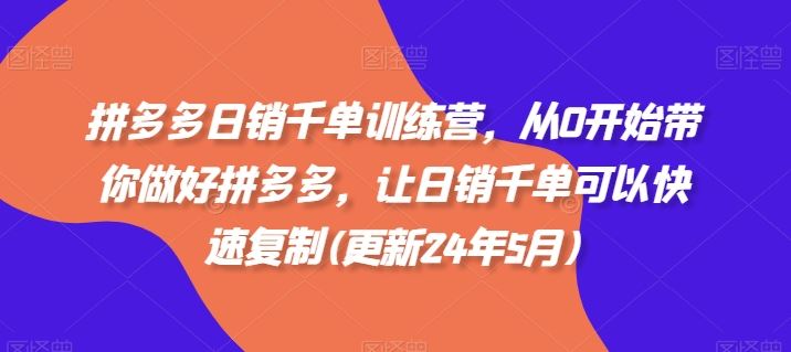 拼多多日销千单训练营，从0开始带你做好拼多多，让日销千单可以快速复制(更新24年7月)-云创未来