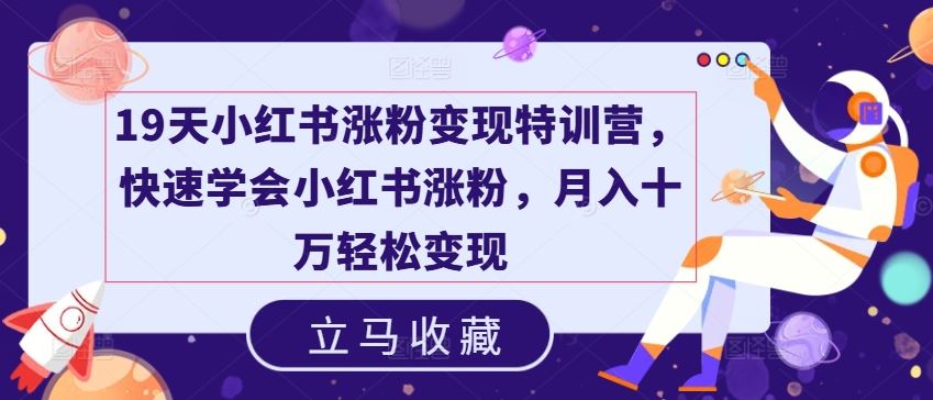 19天小红书涨粉变现特训营，快速学会小红书涨粉，月入十万轻松变现-云创未来