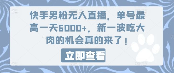 快手男粉无人直播，单号最高一天6000+，新一波吃大肉的机会真的来了-云创未来