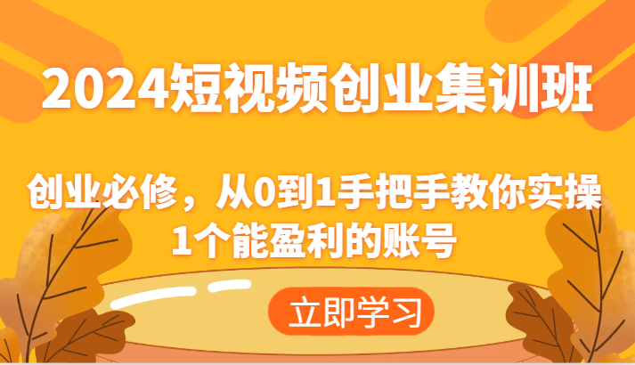 2024短视频创业集训班：创业必修，从0到1手把手教你实操1个能盈利的账号-云创未来