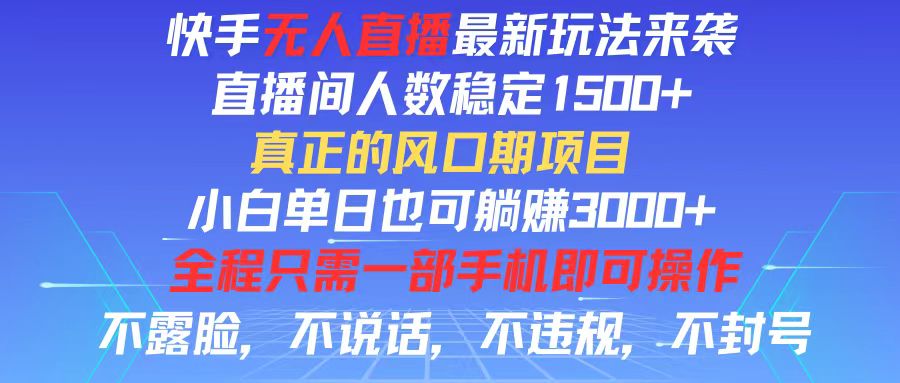 （11792期）快手无人直播全新玩法，直播间人数稳定1500+，小白单日也可躺赚3000+，…-云创未来