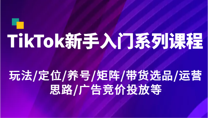 TikTok新手入门系列课程，玩法/定位/养号/矩阵/带货选品/运营思路/广告竞价投放等-云创未来