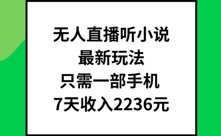 无人直播听小说最新玩法，只需一部手机，7天收入2236元【揭秘】-云创未来