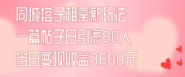 同城搭子相亲新玩法一篇帖子引流80人当日变现3600元(项目教程+实操教程)【揭秘】-云创未来