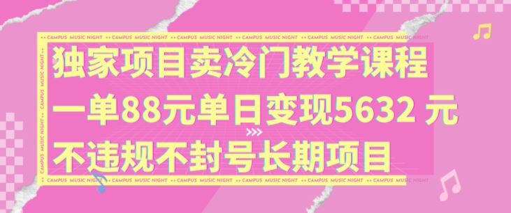 独家项目卖冷门教学课程一单88元单日变现5632元违规不封号长期项目【揭秘】-云创未来