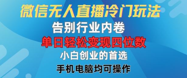 微信无人直播冷门玩法，告别行业内卷，单日轻松变现四位数，小白的创业首选【揭秘】-云创未来