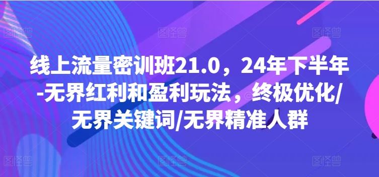 线上流量密训班21.0，24年下半年-无界红利和盈利玩法，终极优化/无界关键词/无界精准人群-云创未来