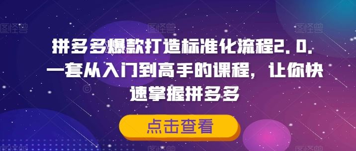 拼多多爆款打造标准化流程2.0，一套从入门到高手的课程，让你快速掌握拼多多-云创未来