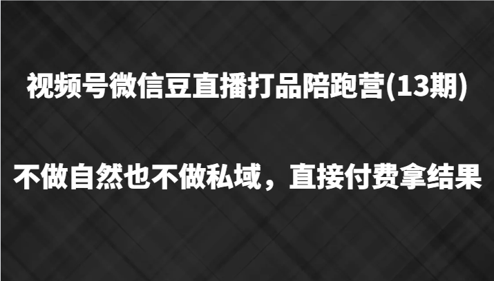 视频号微信豆直播打品陪跑(13期)，不做不自然流不做私域，直接付费拿结果-云创未来
