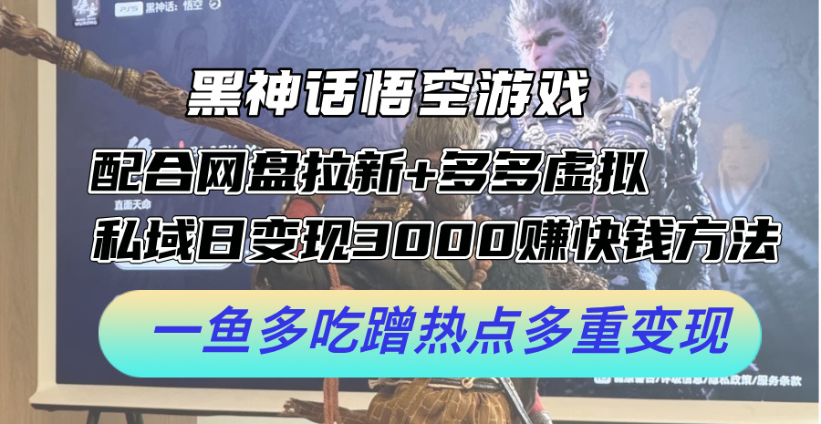 （12316期）黑神话悟空游戏配合网盘拉新+多多虚拟+私域日变现3000+赚快钱方法。…-云创未来