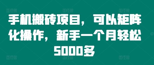 手机搬砖项目，可以矩阵化操作，新手一个月轻松5000多-云创未来