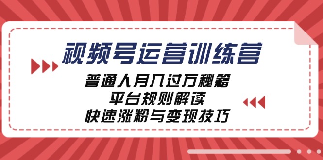 视频号运营训练营：普通人月入过万秘籍，平台规则解读，快速涨粉与变现-云创未来